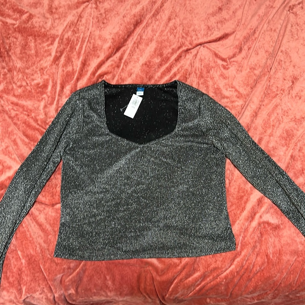 NWT Metallic long sleeve crop top petite large